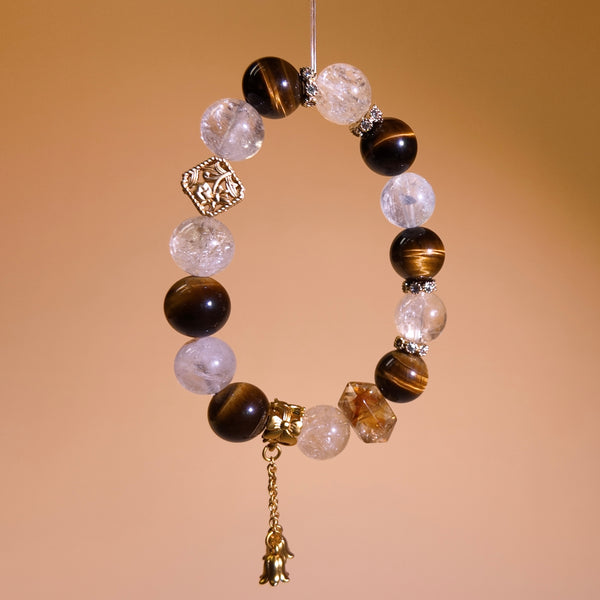 Golden Flow | Tiger's Eye Cracks&Yellow Azeztulite Healing Bracelet——"Where Cracks Channel Golden Opportunities"